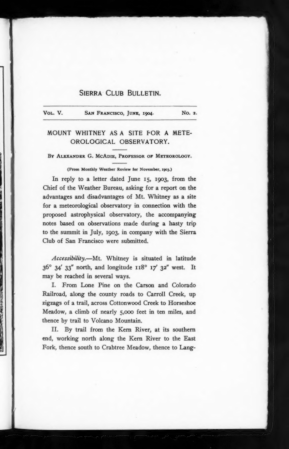 Sierra Club Bulletin 1904 Vol 5 No 2 June cover